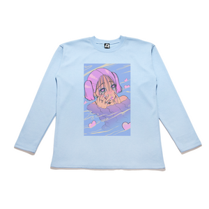 "Love Puddle" Taper-Fit Heavy Cotton Long Sleeve Tee Sky Blue