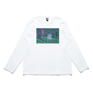 "Haunted House" Cut and Sew Wide-body Long Sleeved Tee White/Black