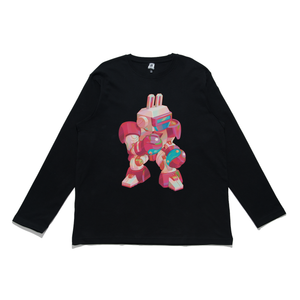"Bunny Mecha" Cut and Sew Wide-body Long Sleeved Tee White/Black/Salmon Pink