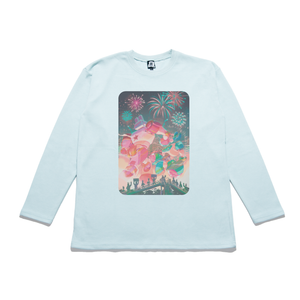 "Bunny Mecha Fight" Taper-Fit Heavy Cotton Long Sleeve Tee Mint