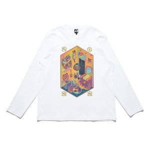 "New Years Card" Cut and Sew Wide-body Long Sleeved Tee White/Black