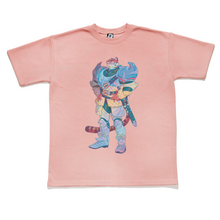 Load image into Gallery viewer, &quot;Tony the Tabaxi&quot; Taper-Fit Heavy Cotton Tee Sky Blue/Rose
