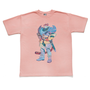 "Tony the Tabaxi" Taper-Fit Heavy Cotton Tee Sky Blue/Rose