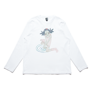 "Spiral Girl" Cut and Sew Wide-body Long Sleeved Tee White