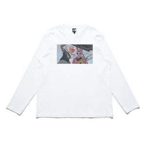 "Hello" Cut and Sew Wide-body Long Sleeved Tee White