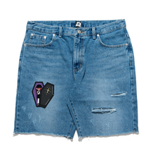 Load image into Gallery viewer, &quot;Bless You&quot; Dark Distressed Denim Shorts