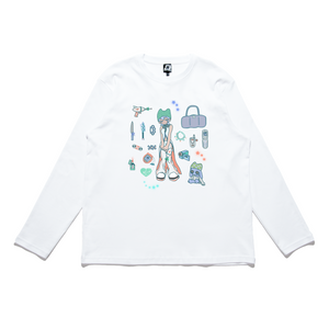 "Congming1" Cut and Sew Wide-body Long Sleeved Tee White/Black