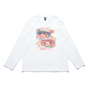 "Love at First Sight" Cut and Sew Wide-body Long Sleeved Tee White/Black