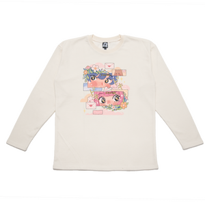 "Love at First Sight" Taper-Fit Heavy Cotton Long Sleeve Tee Beige/Mint