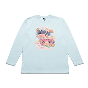 "Love at First Sight" Taper-Fit Heavy Cotton Long Sleeve Tee Beige/Mint