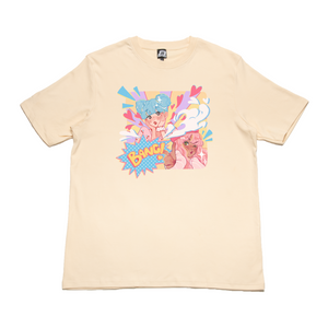 "Love Shot" Cut and Sew Wide-body Tee White/Beige