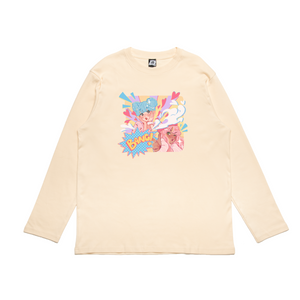 "Love Shot" Cut and Sew Wide-body Long Sleeved Tee White/Beige