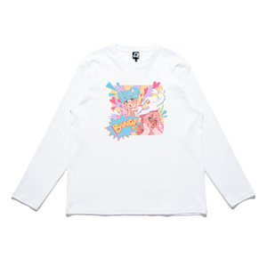 "Love Shot" Cut and Sew Wide-body Long Sleeved Tee White/Beige