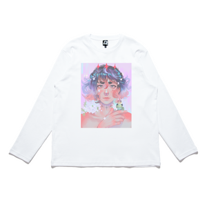 "King of Flowers" Cut and Sew Wide-body Long Sleeved Tee White/Black