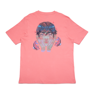 "Calm" Cut and Sew Wide-body Tee White/Salmon Pink