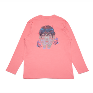 "Calm" Cut and Sew Wide-body Long Sleeved Tee White/Salmon Pink