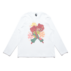 "Spring Pooch" Cut and Sew Wide-body Long Sleeved Tee White