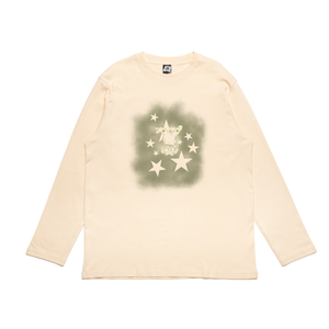 "Moss Bunny" Cut and Sew Wide-body Long Sleeved Tee Black/Beige