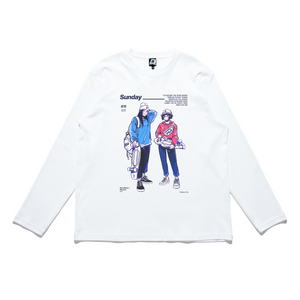 "Sunday Penny" Cut and Sew Wide-body Long Sleeved Tee White/Black