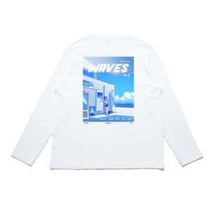 "Waves" Cut and Sew Wide-body Long Sleeved Tee White