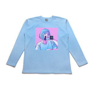 "Selfie" Taper-Fit Heavy Cotton Long Sleeve Tee Sky Blue