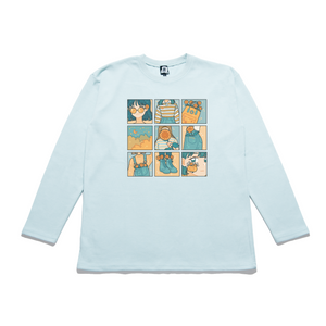 "Sunflower" Taper-Fit Heavy Cotton Long Sleeve Tee Beige/Mint