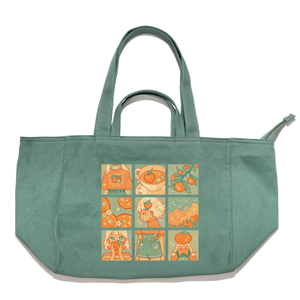 "Orange Moodboard" Tote Carrier Bag Cream/Green