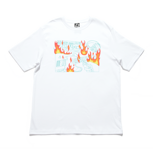 "Burning Out" Cut and Sew Wide-body Tee White