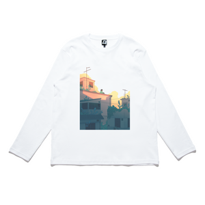 "Waiting" Cut and Sew Wide-body Long Sleeved Tee White/Black