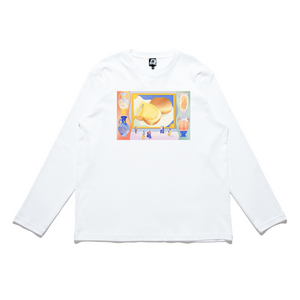 "Bread Portrait" Cut and Sew Wide-body Long Sleeved Tee White