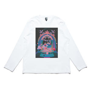 "Escape the Hall" Cut and Sew Wide-body Long Sleeved Tee White/Salmon Pink