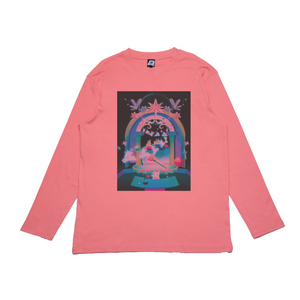 "Escape the Hall" Cut and Sew Wide-body Long Sleeved Tee White/Salmon Pink