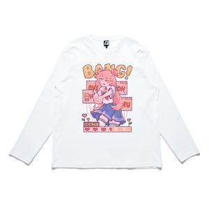 "Bang!" Cut and Sew Wide-body Long Sleeved Tee White