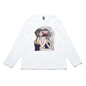 "Mirrorr" Cut and Sew Wide-body Long Sleeved Tee White