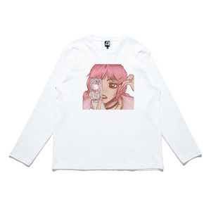 "Eyeliner" Cut and Sew Wide-body Long Sleeved Tee White