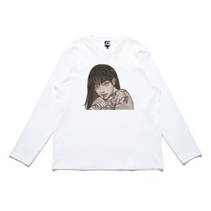 "Lonely Rose" Cut and Sew Wide-body Long Sleeved Tee White