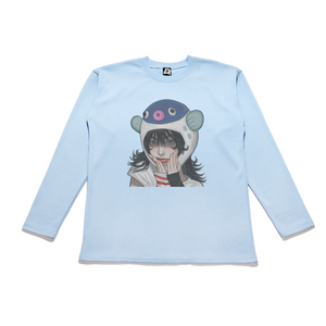 "Blowfish Girl" Taper-Fit Heavy Cotton Long Sleeve Tee Sky Blue