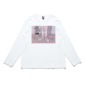 "Lo-Fi Vibes" Cut and Sew Wide-body Long Sleeved Tee White/Black