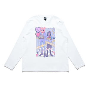 "Party Entertainers" Cut and Sew Wide-body Long Sleeved Tee White/Black