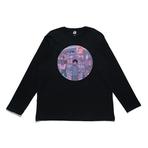 "Buying Groceries" Cut and Sew Wide-body Long Sleeved Tee White/Black/Salmon Pink