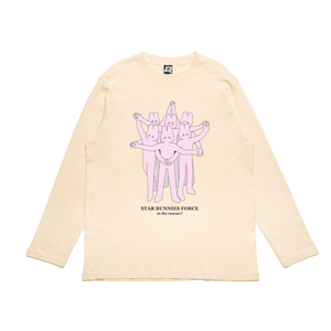 "Star Bunnies" Cut and Sew Wide-body Long Sleeved Tee White/Beige