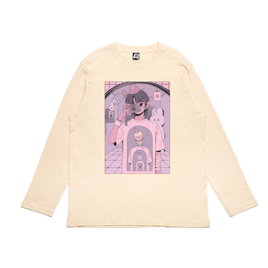 "Snapshot" Cut and Sew Wide-body Long Sleeved Tee Beige