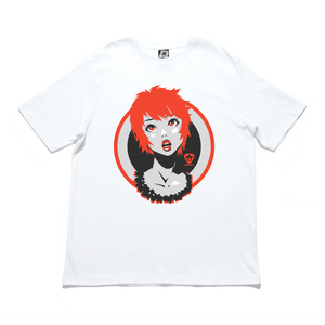 "Short Red Hair Girl" Cut and Sew Wide-body Tee White/Black