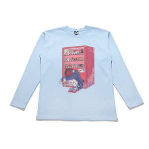 "Vending Machine" Taper-Fit Heavy Cotton Long Sleeve Tee Sky Blue/Mint/Rose