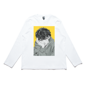 "Gray Feeling" Cut and Sew Wide-body Long Sleeved Tee White/Black
