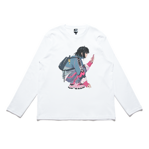 "I Want Chunky Sneakers" Cut and Sew Wide-body Long Sleeved Tee White