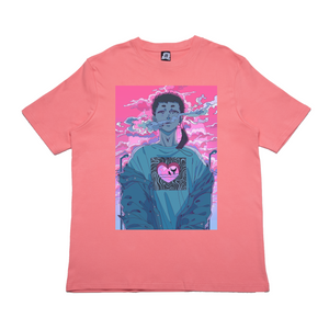 "Heartless" Cut and Sew Wide-body Tee White/Salmon Pink