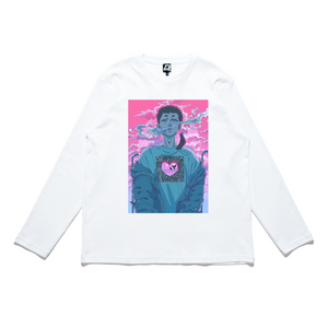 "Heartless" Cut and Sew Wide-body Long Sleeved Tee White/Salmon Pink