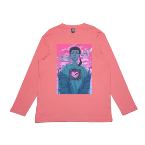 "Heartless" Cut and Sew Wide-body Long Sleeved Tee White/Salmon Pink