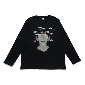 "Ah Ah F*ck" Cut and Sew Wide-body Long Sleeved Tee Black